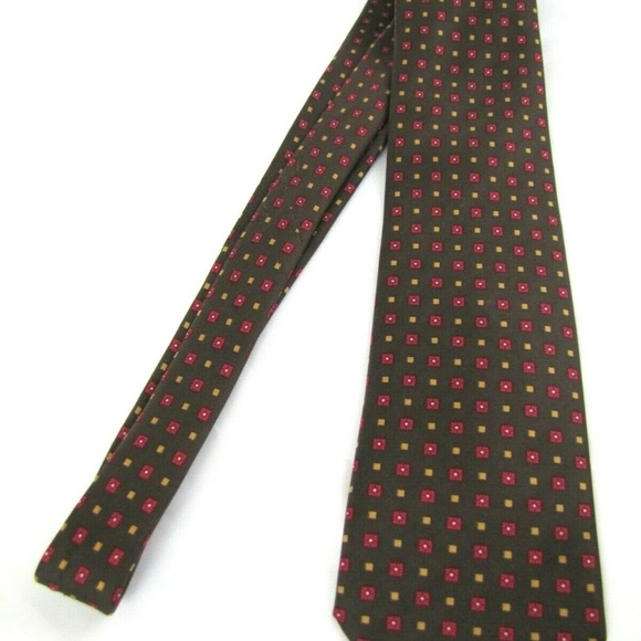 BRIONI Tie #05606 Chocolate Brown Yellow Geometric - Picture 7 of 7